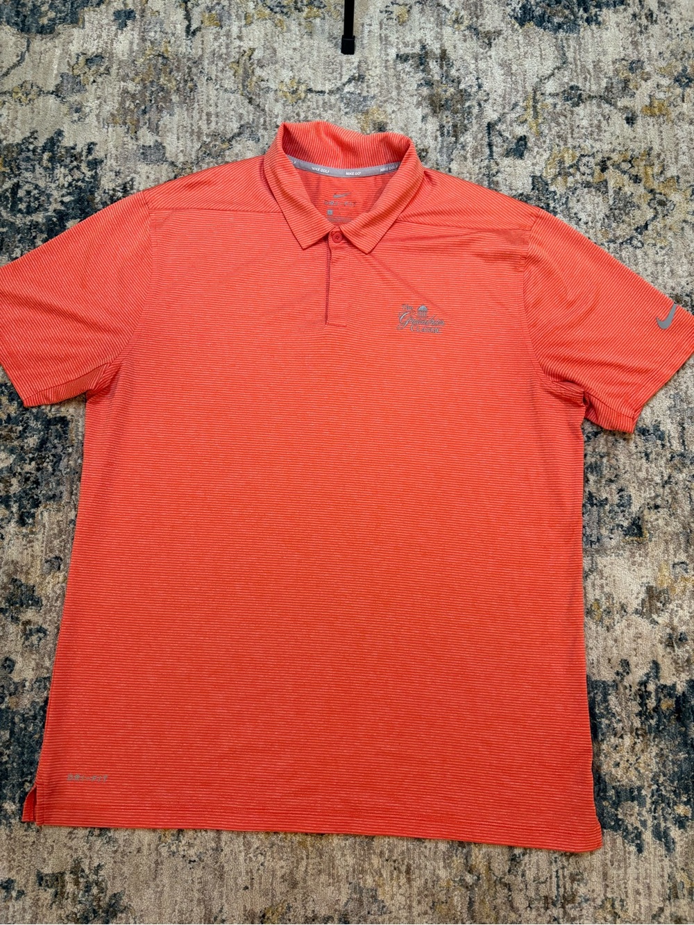 Nike Dri-Fit Men's Large PGA Greenbrier Classic Coral Striped Golf Polo Shirt